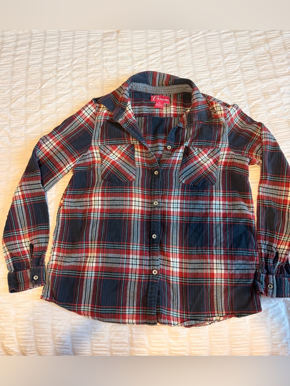 Vintage Women’s Red & Navy Plaid Button-Front Shirt